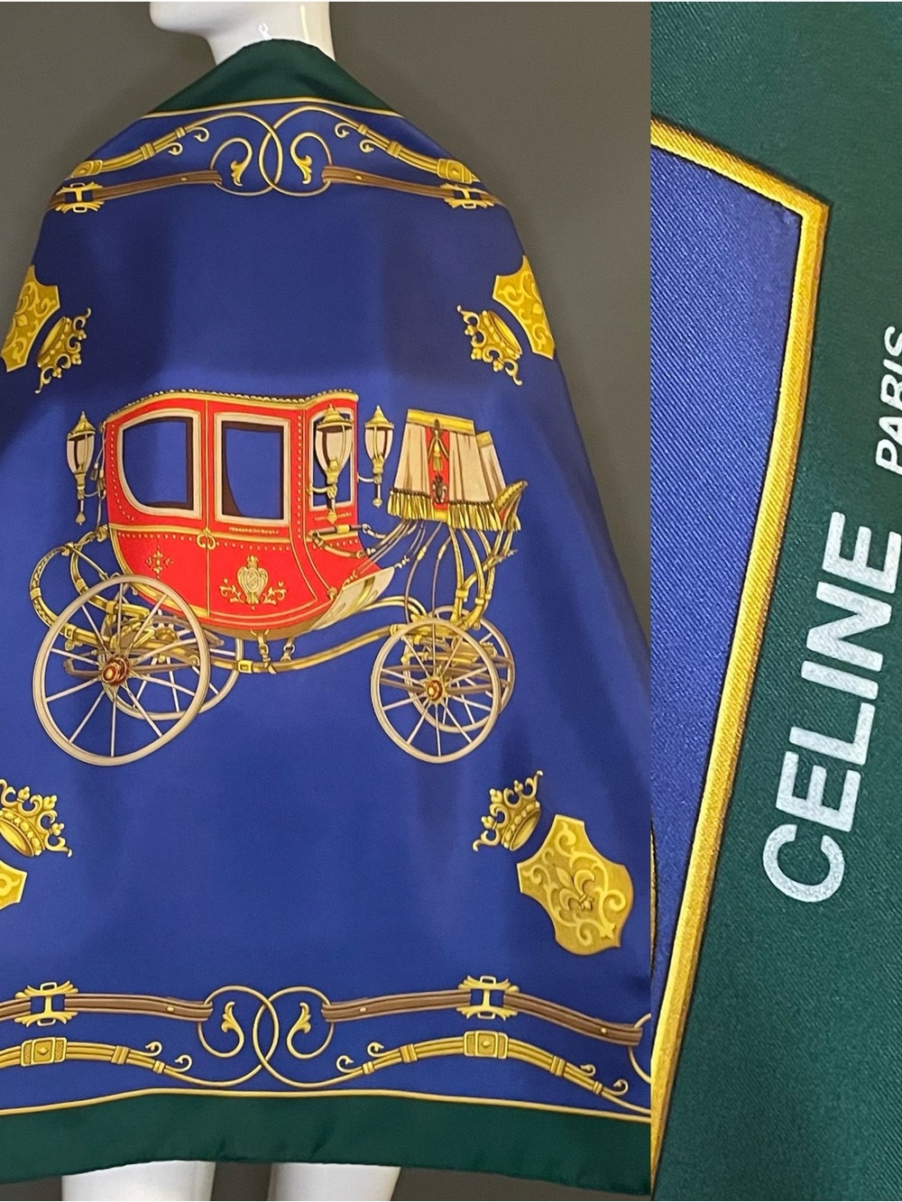 Gorg Celine Silk Scarf Classic Carriage Print 34 In Excellent Condition